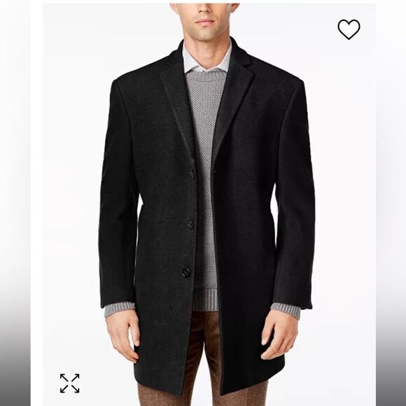 Men’s Calvin Klein Proper Wool Blend 3 Botton Coat in Black, New with tags, 38R - Picture 1 of 10
